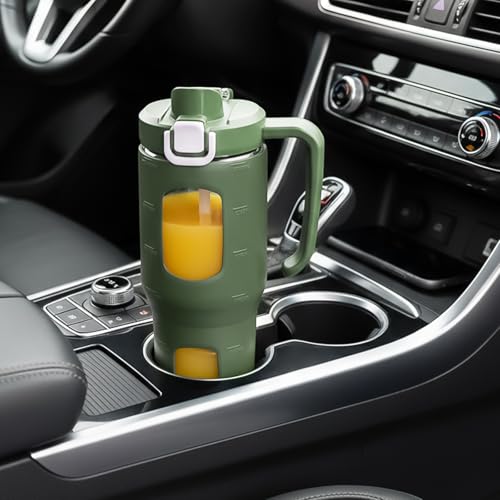 32oz Glass Tumbler with Straw Handle, Reusable Iced Coffee Cup, Olive - color: Olive