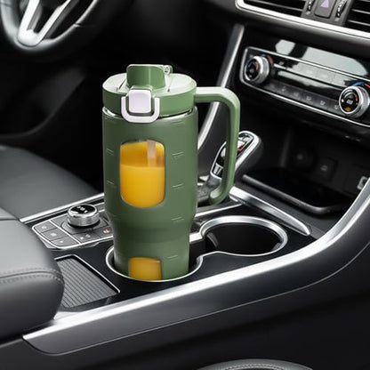 32oz Glass Tumbler with Straw Handle, Reusable Iced Coffee Cup, Olive - color: Olive