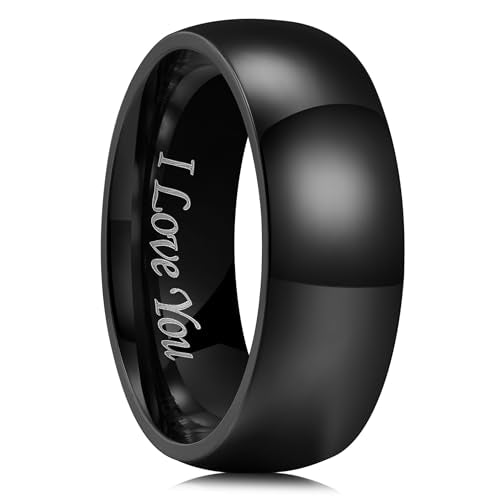 King Will 316L Wedding Band for Men Women, 4-8mm I LOVE YOU Dome Size 4-15 - color: D-Black-8mm