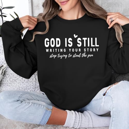 PAIEXILY Christian Crewneck Sweatshirts for Women God Faith Bible Verse Pullover Jesus Religious Long Sleeve Shirts Tops - color: Black, size: Large
