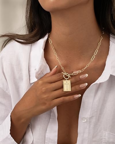 Robaice 14K Gold Plated Toggle Cross Necklace for Women - color: B Gold: LET GO AND LET GOD