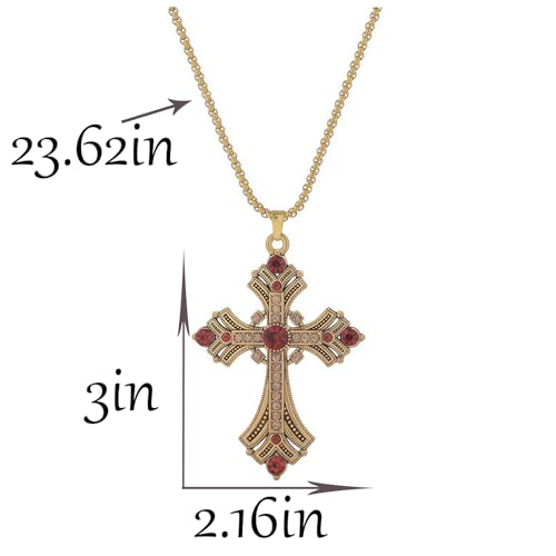 Gold Large Cross Necklace For Women Men Long Zircon Chunky Cross Necklace Retro Gothic Y2K Style Jewelry Statement Surprising Hallowmas Christmas Party Ball Jewelry Accessories Gift - color: gold