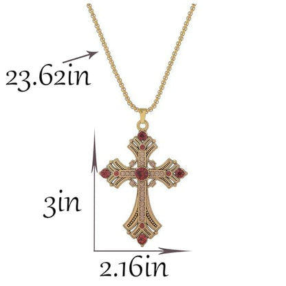 Gold Large Cross Necklace For Women Men Long Zircon Chunky Cross Necklace Retro Gothic Y2K Style Jewelry Statement Surprising Hallowmas Christmas Party Ball Jewelry Accessories Gift - color: gold