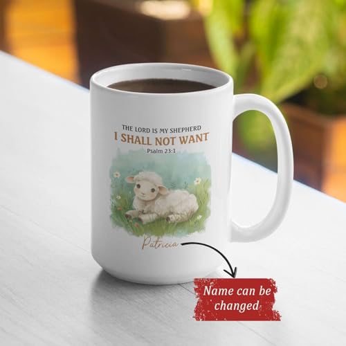 Adorable Lamb Illustration Mug, Customized Religious Cup For Grandparent, Personalized Christian Coffee Mug With Name, Novelty Bible Verse Ceramic Cup 11oz 15oz, Custom Christian Mug - color: HOA-624-2163-MY SHEPHERD MUG