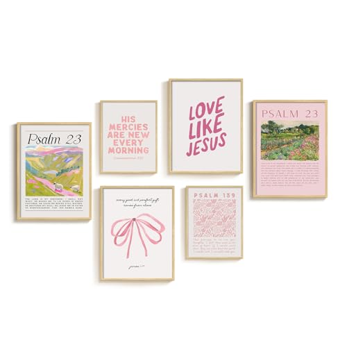 Framed Pink Christian Bible Verse Canvas Wall Art for Living Room, Set of 6 - color: Pink, size: 11"Wx14"H x 2Pcs 12"Wx16"H x 2Pcs 8"Wx10"H x 2Pcs