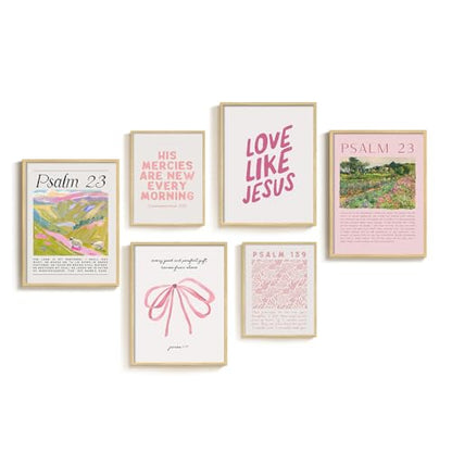 Framed Pink Christian Bible Verse Canvas Wall Art for Living Room, Set of 6 - color: Pink, size: 11"Wx14"H x 2Pcs 12"Wx16"H x 2Pcs 8"Wx10"H x 2Pcs