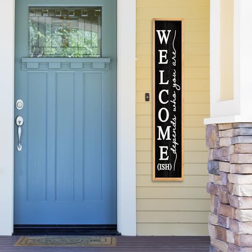 RLWangChao Welcome-ish Sign for Front Porch Standing, 45"X9", Wood Black - color: Wood Black Sign