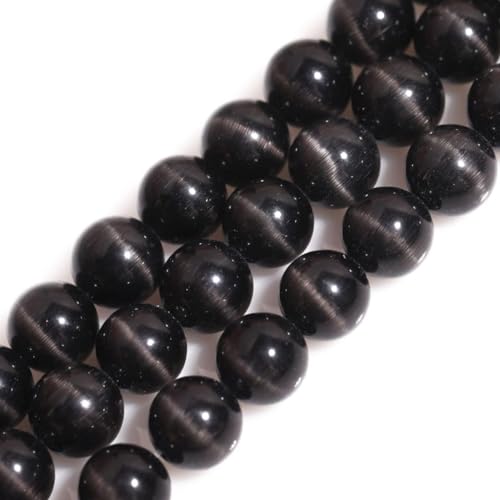 Black Cat Eye Beads 10mm Round Gemstone Loose Beads for Jewelry Making - color: Black, size: 10mm (35pcs)