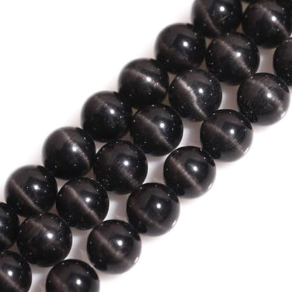Black Cat Eye Beads 10mm Round Gemstone Loose Beads for Jewelry Making - color: Black, size: 10mm (35pcs)