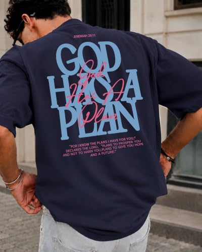 KUYIGO Men's Christian Faith Graphic T Shirt Scripture Crewneck Tee - color: Navy, size: Small