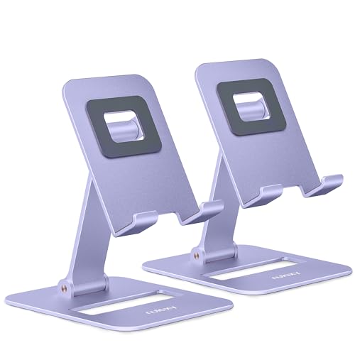 Nulaxy 2 Pack Aluminum Dual Folding Cell Phone Stand for Desk Purple&Purple - color: Purple