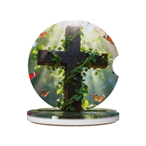 Cross 2 Pack Car Cup Holder Coasters Ceramic Drink Coasters - color: Black