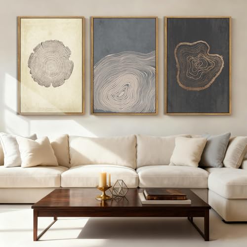 Anyzal Large Neutral Tree Ring Wood Framed Canvas Wall Art - color: Neutral Tree Ring, size: 24"L x 16"W