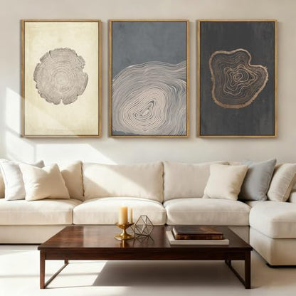 Anyzal Large Neutral Tree Ring Wood Framed Canvas Wall Art - color: Neutral Tree Ring, size: 24"L x 16"W