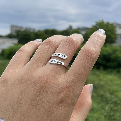 STROLLGIRL 925 Sterling Silver Faith over Fear Ring Faith Religious Jewelry Quote Ring Friend Daughter Gifts