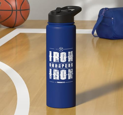 Iron Sharpens Iron Christian Gym Water Bottles Bible Verse Stainless Steel Insulated Water Bottle - color: Royal Blue