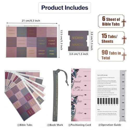 Vorscrin-Laminated Bible Tabs for Women and Men, Gold Foil Lettering Design, Reposition and Large Print Stickers, Bible Study Supplies, 90 Chapters Labels for Easy Navigation(Spanish Dusty Rose) - color: Spanish Dusty Rose