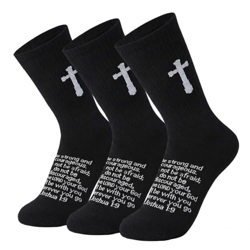 3 Pairs Unisex Cross Socks,Gifts for Christian: Easter Christmas - color: Joshua 1:9 - Black