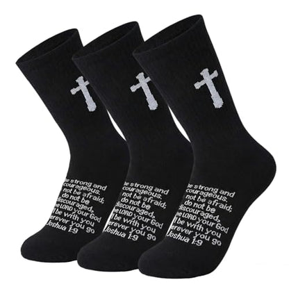 3 Pairs Unisex Cross Socks,Gifts for Christian: Easter Christmas - color: Joshua 1:9 - Black