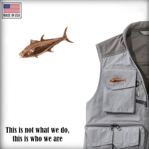 Bluefin Tuna Fish Pin, Pewter, Lapel, Hat, Pins, Brooch, Brooches, Jewelry, Gift, Handmade in the USA, 200 Fish Designs Available. S009Z - color: Copper Plated
