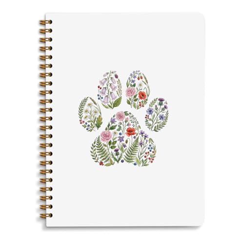 Cute Dog Paw Floral Notebooks, Dog Animal Lovers Gifts Daily for Women Kids - color: Floral Paw