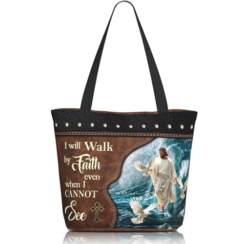 Bible Tote Bags for Women Christian Tote Bag Religious Church Bags for Women Organizer Christian Gift With Zipper - color: Jesus