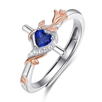 Birthday Gifts Birthstone Rings for Women 925 Sterling Silver Birthstone Rings Anchor/Tree of Life/Snake/Rose Cross Faith Religous Jewelry Gift for Wife Mom Grandma - color: 09-Sapphire (C), style: Rose Cross