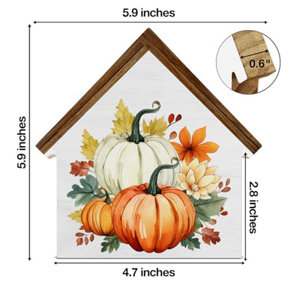 Pumpkin Decor Fall Pumpkins House Shaped Wood Block Sign - color: Pumpkins