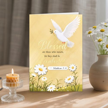 Religious Sympathy Card for Loss of Loved (White Dove & Daisy) - color: 1-Pigeon