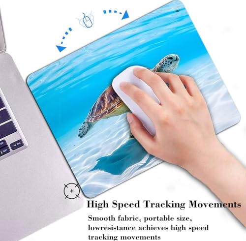 Sea Turtle Mouse Pad, Marine Organism White and Blue Ocean Desk Mat - color: Custom Designs Art 052