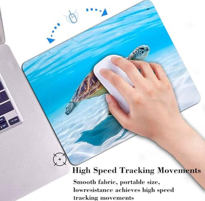 Sea Turtle Mouse Pad, Marine Organism White and Blue Ocean Desk Mat - color: Custom Designs Art 052