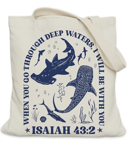 Aesthetic Christian Gifts Tote Bag for Church, Religious Tote Bag for Bible Study, Medium Size with Inner Pocket - color: Shark
