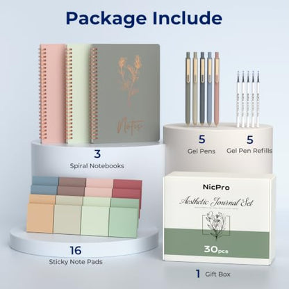 Nicpro 30PCS Cute Spiral Notebook Stationary Set For Women - size: 30pcs