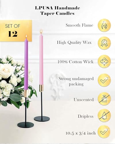Purple Taper Candles 10.5 inch Driples Pink Tapered Candles Ideal as Dinner Candle Smokeless and Unscented Candlesticks Long Burning,Set of 12 - color: Ribbed10.5''-Purple pink