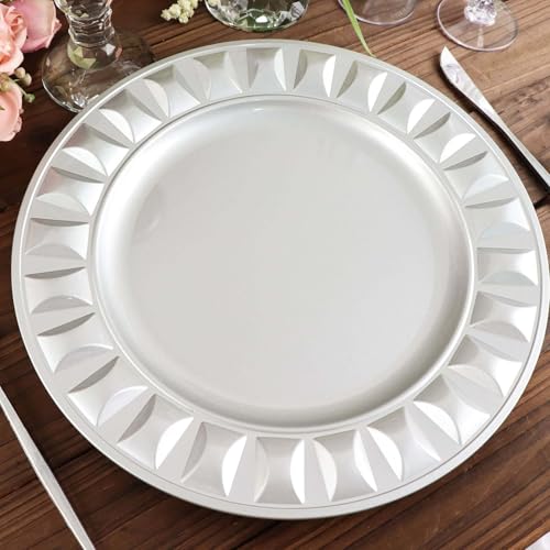 Efavormart 6-Pack 13" Silver Round Bejeweled Rim Charger Plates, Luxury Gemstone Accented Underplates for Winter Weddings and Modern Galas - color: Silver, size: 13" | Pack of 6