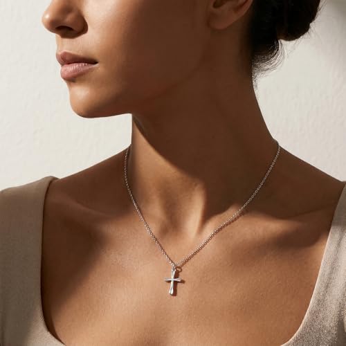 925 Sterling Silver Cross Necklace for Women, Dainty Silver Non Tarnish Waterproof Cross Pendant Simple Necklaces for Women Christian Baptism Religious Faith Jewelry Gifts 16-22 Inches Chain