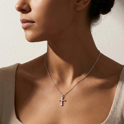 925 Sterling Silver Cross Necklace for Women, Dainty Silver Non Tarnish Waterproof Cross Pendant Simple Necklaces for Women Christian Baptism Religious Faith Jewelry Gifts 16-22 Inches Chain
