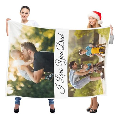 inkArts Personalized Blanket, Custom Blanket with Photo, Customized Picture Blankets, Custom Photo Blankets, Personalized Fathers Day Blanket Gifts for Dad Baby Kid Family - color: 2 Photos-2