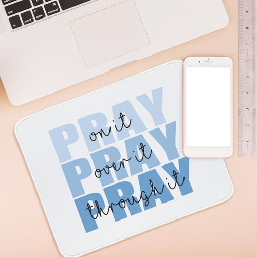 Blue Christian Mouse Pad Bible Verses Small Mouse Pads for Desk, Religious Computer Mousepad Cute Jesus Mousepads for Office Scripture Church Gifts for Women Girls 10.2x8.2 - color: Blue Pray on it, size: 10.2L x 8.2W inches