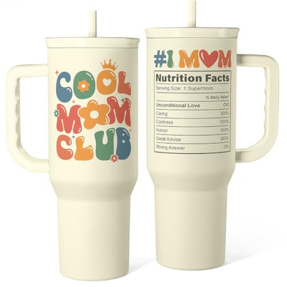 Mom Tumbler with Handle 40oz, Cool Mom Club Cup Stainless Steel Insulated Tumblers Coffee Travel Mugs, Gifts for Moms from Daughter Son, Best Mother Gift for Birthday Christmas Mothers Day - color: Mom 1