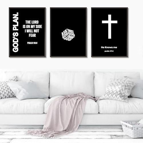 QBZWART Christian Jesus Wall Art, Black White God Canvas, Religious Bible Verse Poster, Modern Cross Painting, Scripture Prints for Bedroom, 16x24 Inch Unframed, Set of 3 - color: Christian Jesus Wall Art, size: 16x24Inch