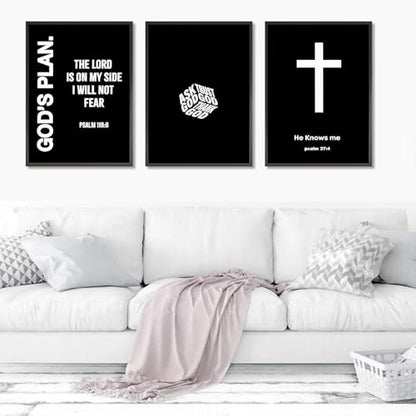 QBZWART Christian Jesus Wall Art, Black White God Canvas, Religious Bible Verse Poster, Modern Cross Painting, Scripture Prints for Bedroom, 16x24 Inch Unframed, Set of 3 - color: Christian Jesus Wall Art, size: 16x24Inch