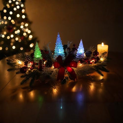 Eksen Lighted Christmas Table Centerpiece with Color-Changing LED Acrylic Trees, 27" Christmas Table & Mantel Decor, 5 Light Modes