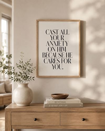 iHery 16x20in Natural OAK Wood 1 Peter 5:7 Framed Wall Art - color: Beige Framed Peter, size: 20"L x 16"W