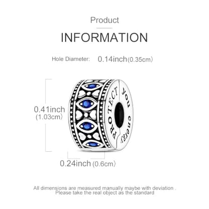 Clip Stopper Beads Fit For Pandora Bracelet, Spacer Charms For Bracelets - color: Blue Eye-2Pack
