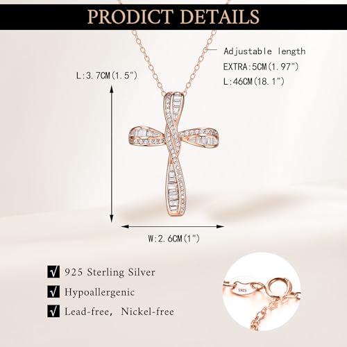 EVER FAITH S925 Silver Princess Cut CZ Infinity Twisted Cross Necklace - color: Rose Gold