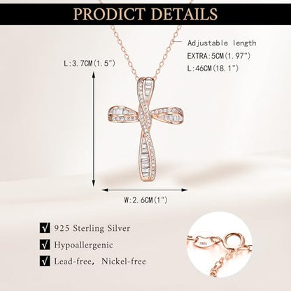 EVER FAITH S925 Silver Princess Cut CZ Infinity Twisted Cross Necklace - color: Rose Gold
