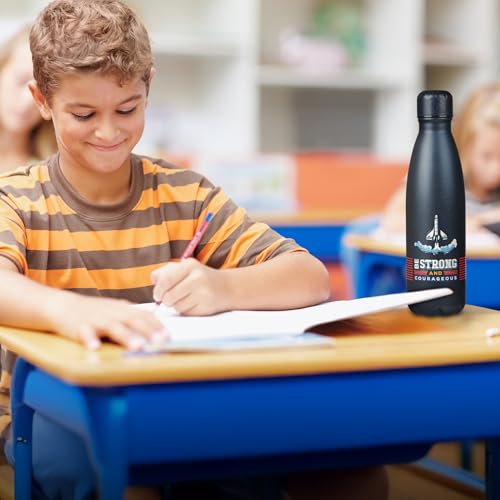 Christian Art Gifts Slim Stainless Steel Water Bottle For Boys: Strong & Courageous Inspirational Scripture, Double Wall Insulated, BPA & Lead-free, Leak/Spill-proof, Navy Blue Space Design, 17 oz. - color: Navy Blue/Strong & Courageous
