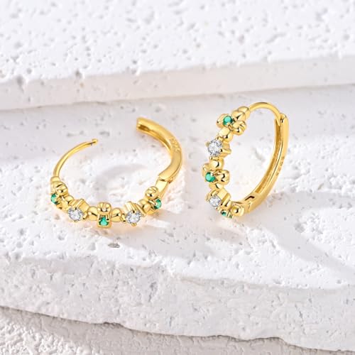LAZA 925 Sterling Silver Earrings for Women Huggies Hoop Gold Earrings - color: Gold flower Earrings