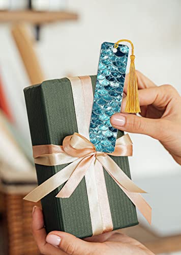 WIRESTER Set of 2 Metal Bookmarks with Light Gold Tassel for Students, Reader, Teachers, Book Lovers - Mermaid Scales Blue Wave, Pink Mermaid Scales - color: Mermaid Scales Blue Wave, Pink Mermaid Scales